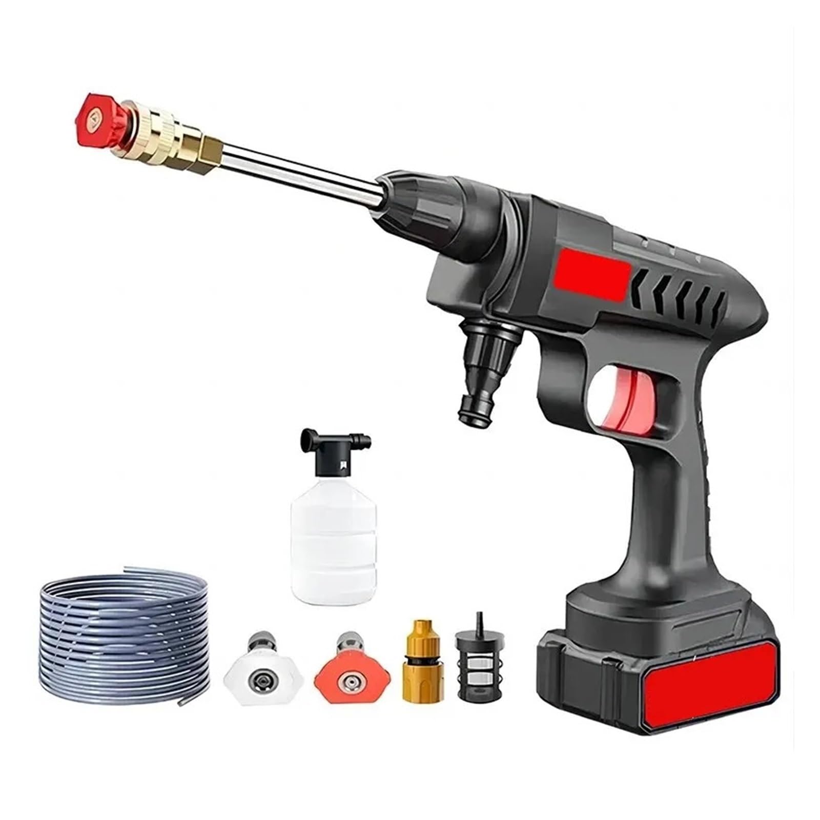Pistola pulverizadora con manguera Boquilla, Lavadora de coche alta presión inalámbrica 60Bar 300W impermeable multifuncional for jardín