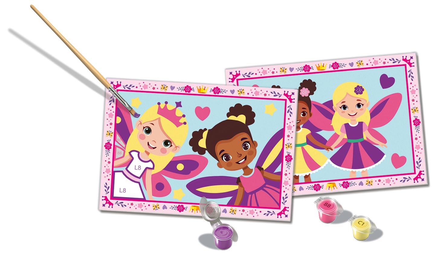 CreArt Junior Fairy Princesses Paint by Numbers Kit | Ages 5-7 complete painting kit with 5 acrylic paints, brush & color-coded guide - perfect creative fun