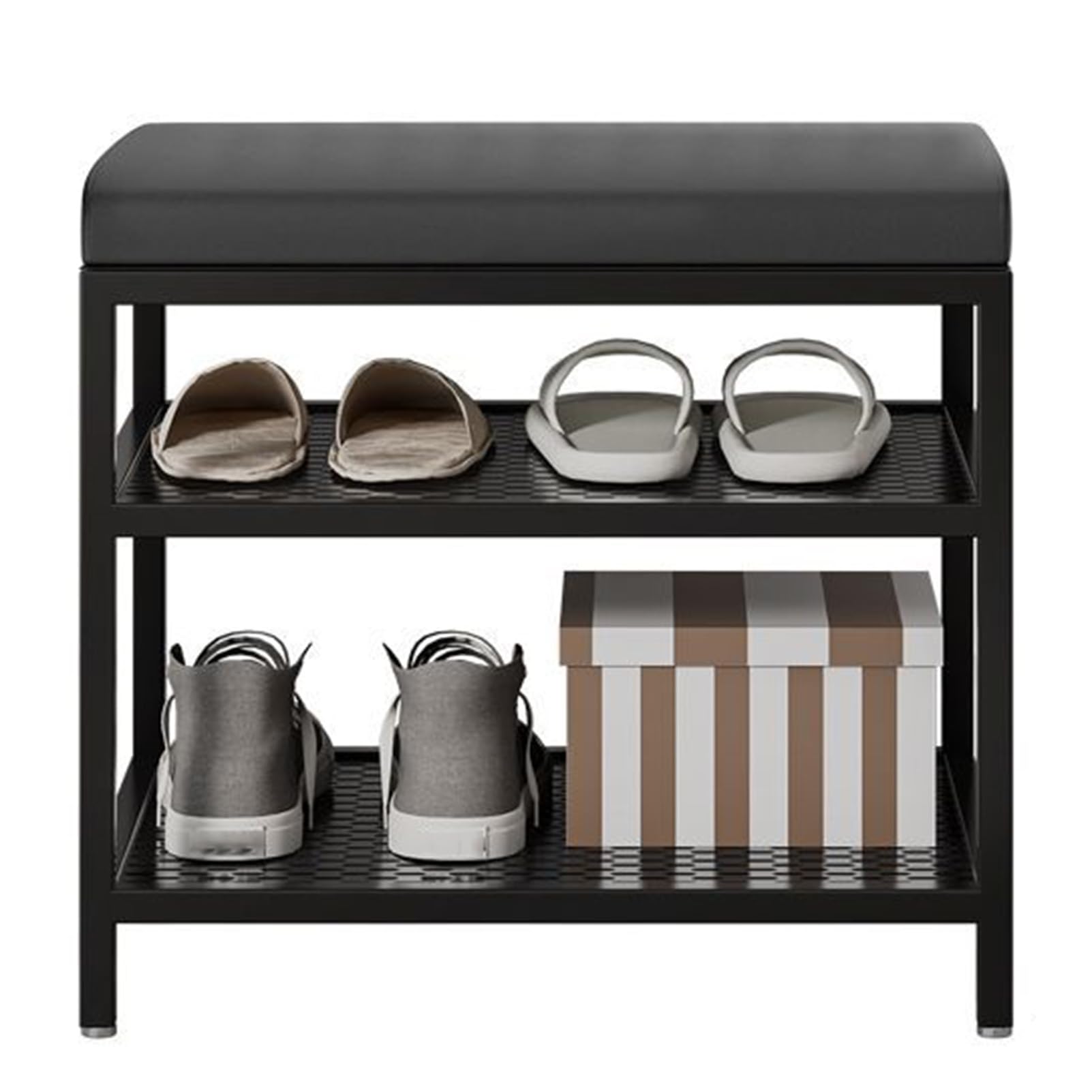 Étagère à chaussures avec banc rembourré et rangement compact