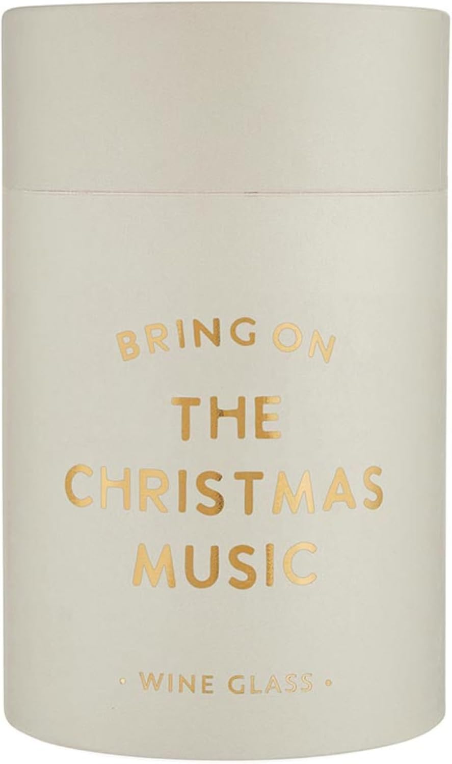 Santa Barbara Design Studio Holiday Stemless Wine Glass with Gold Foil Accent and Gift Box, Holds 17 Fluid Ounces, Christmas Music