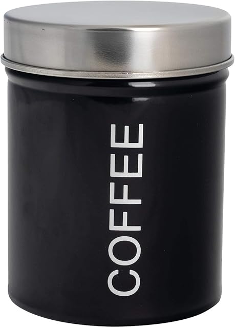 Harbour Housewares Contemporary Coffee Canister - Steel Kitchen Storage Caddy with Rubber Seal - Black - 10cm