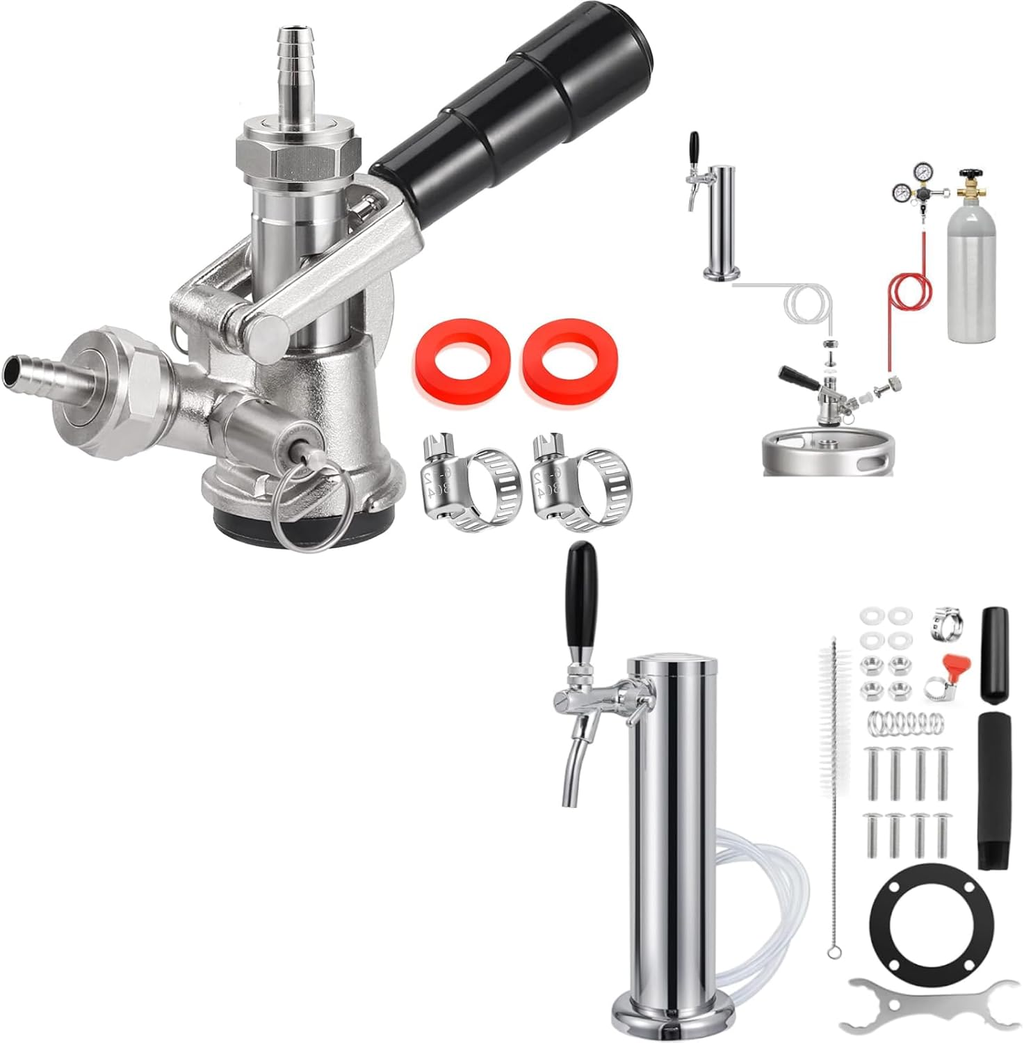 Sankey D Keg Coupler and Flow Adjustable 1-Tap Kegerator Beer Tower