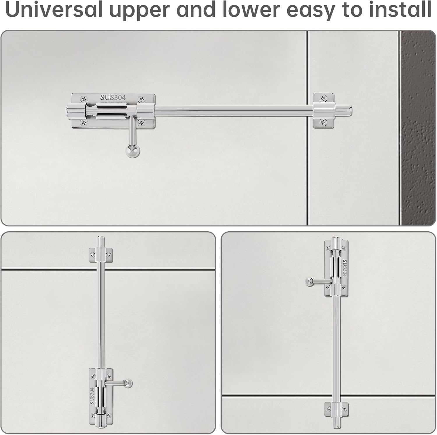 Slide Bolt Gate Latch, 2 Pack 10 Inch 304 Stainless Steel Barrel Bolt Latch with 8 mm Padlock Hole, 10 mm Bolt Heavy Duty Silver Sliding Latch Lock
