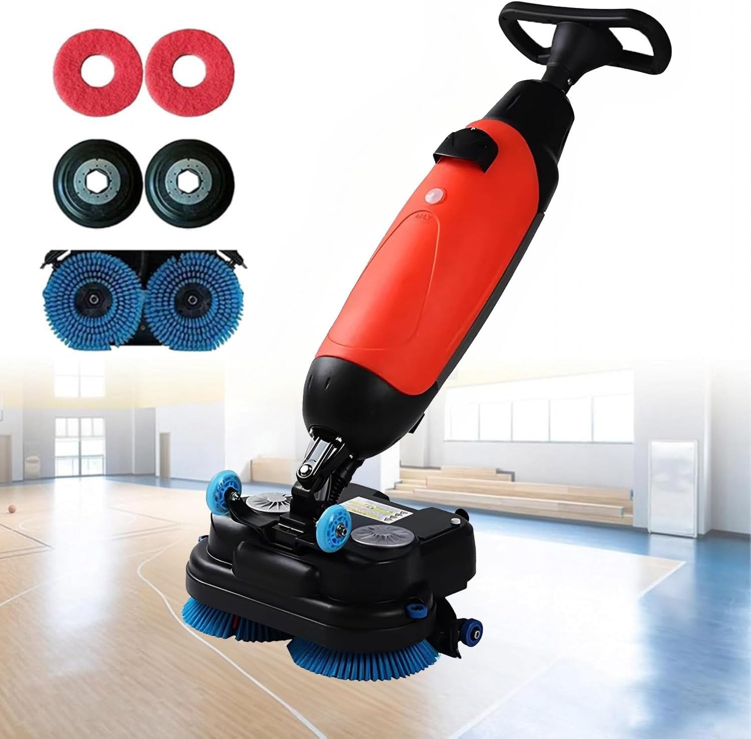 360 RPM Floor Polisher Commercial, 17" Lightweight Electric Floor Cleaner, Floor Buffer Scrubber, 360rpm, Coverage 13000 Sqft/H, Floor Scrubber for Home Office Bathroom & Small Commercial Space Red