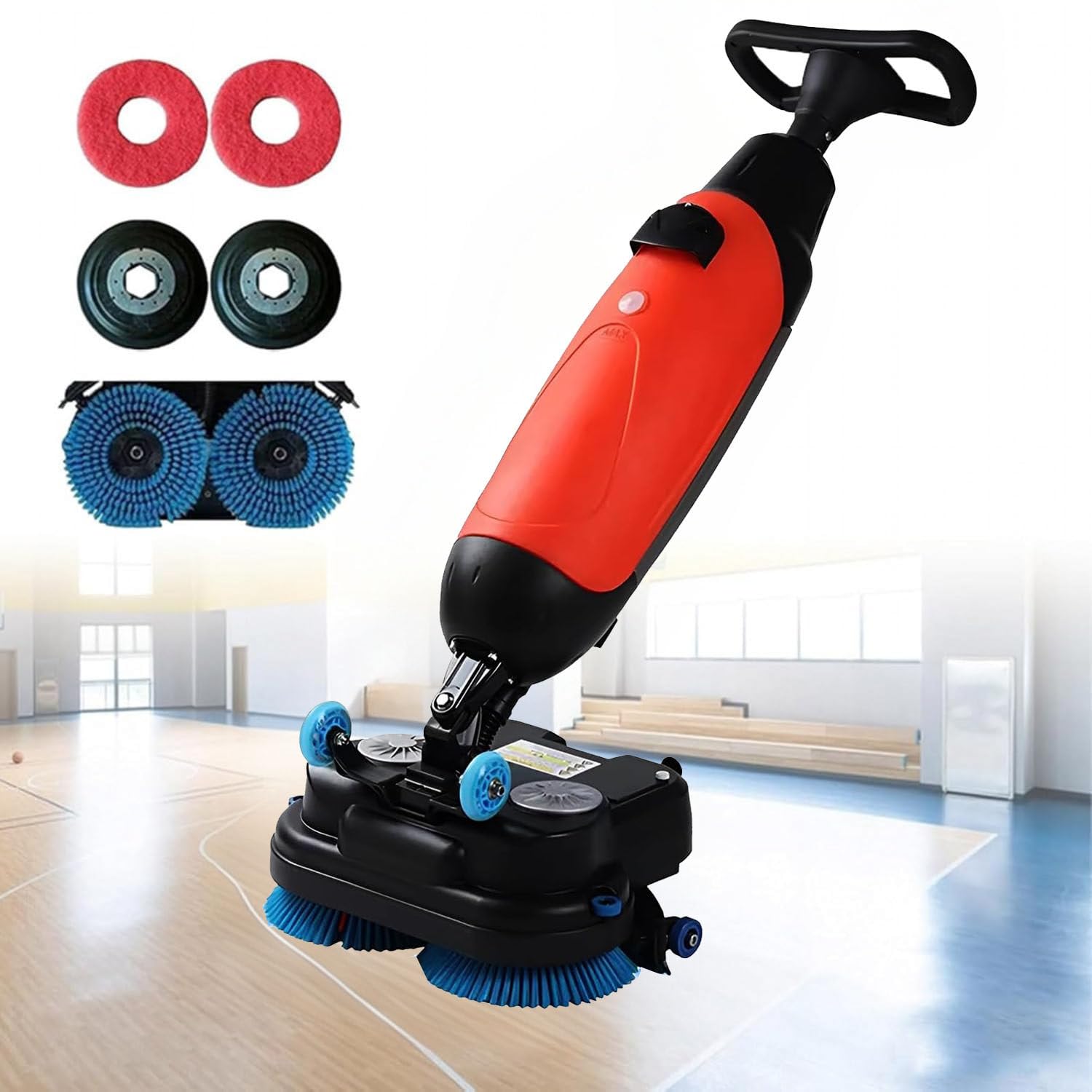 Zhlingq Red 360 Rpm Floor Polisher Commercial, 17" Lightweight Electric Floor Cleaner, Floor Buffer Scrubber, 360Rpm, Coverage 13000 Sqft/H, Floor Scrubber For Home Office Bathroom & Small Commercial Space