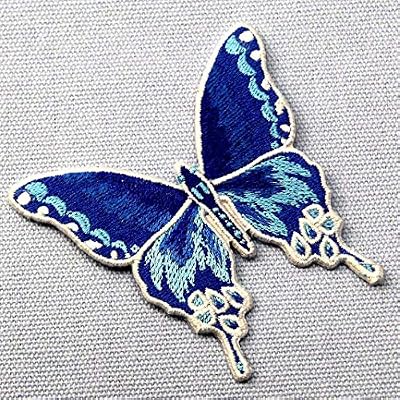 Butterfly Embroidered Badge Iron On Sew On Patch, Blue