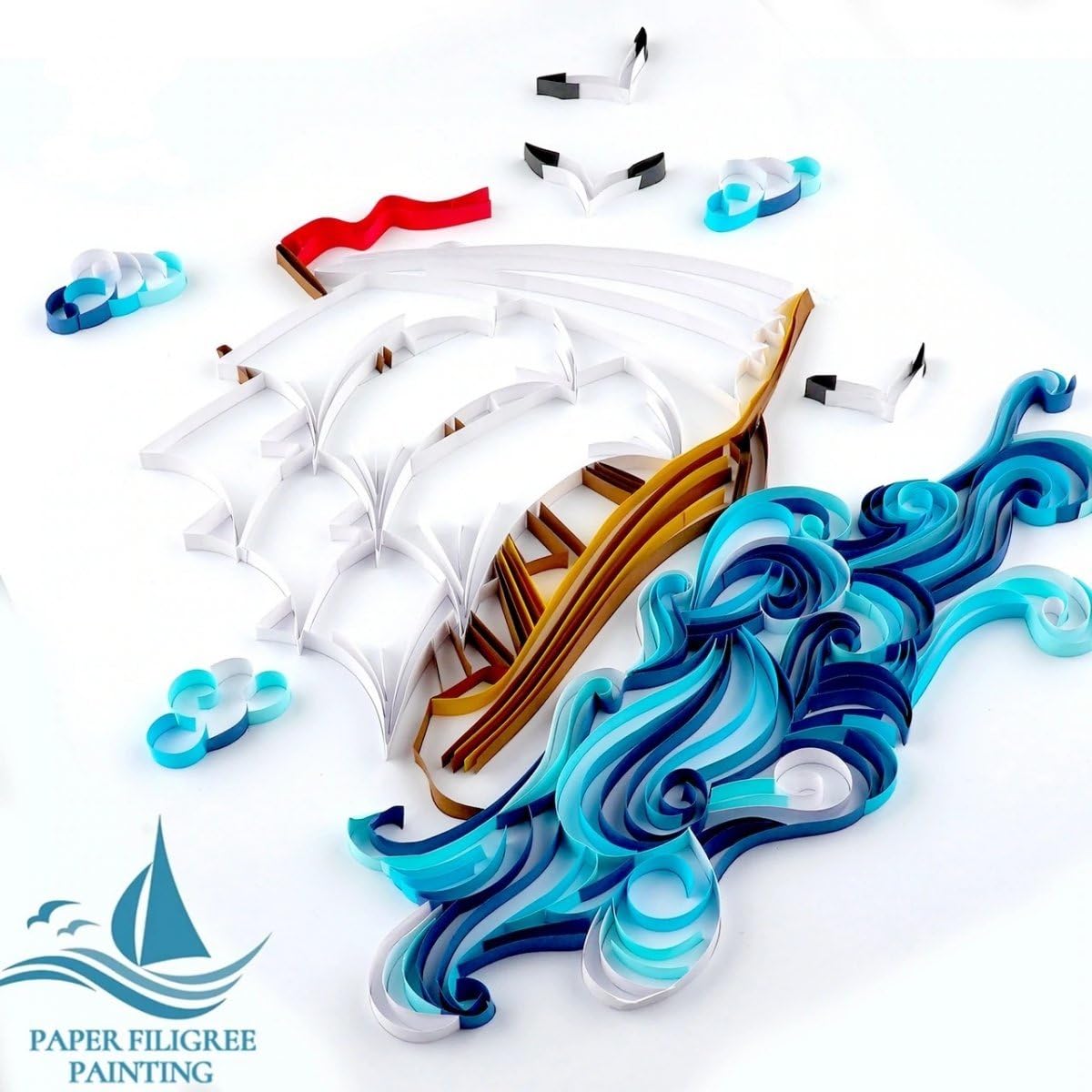 Quilling Set Streifen Schönes Segelschiff 40x50 cm - Bilderset Quilling, DIY für Kinder und Erwachsene, Bilder aus farbigen Papierstreifen, einfach zu gestalten