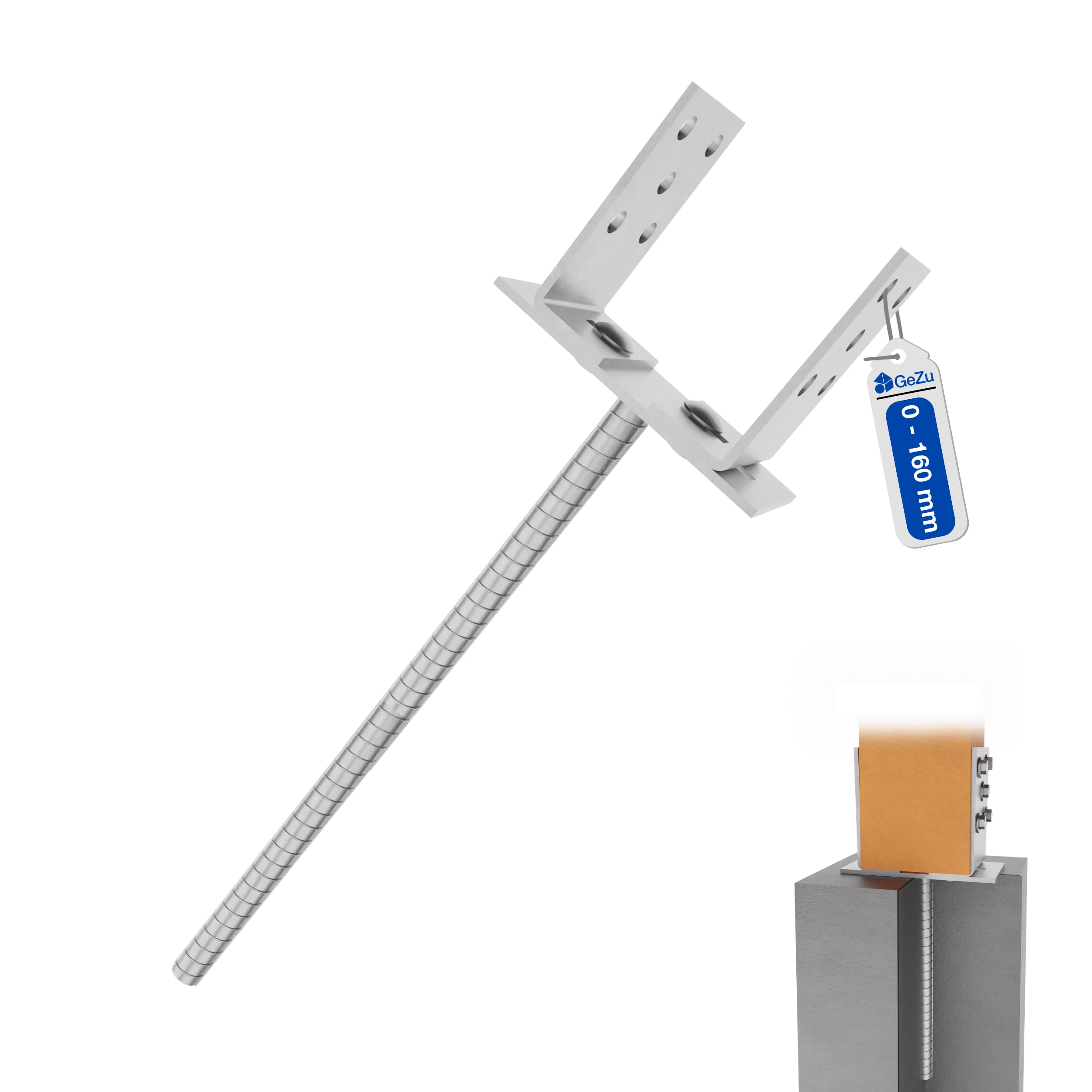GeZu Impex Adjustable U Post Support 200 mm Electroplated Zinc Coated U Shape Concrete In Post Support Width Adjustable Rod Anchor Bracket U Type Fence Foot Anchor — view 44