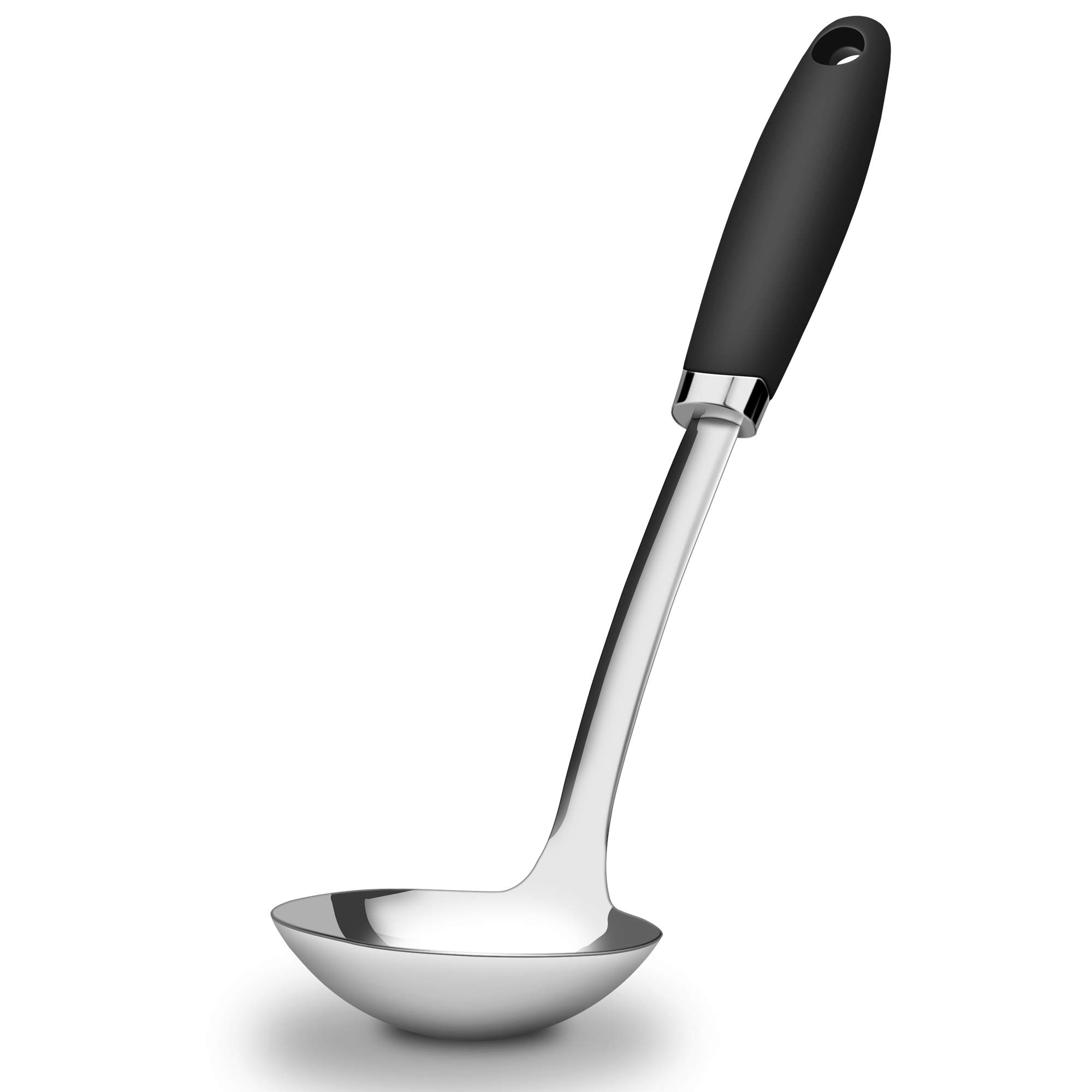 Cucharón de acero inoxidable cepillado con mango ergonómico antideslizante