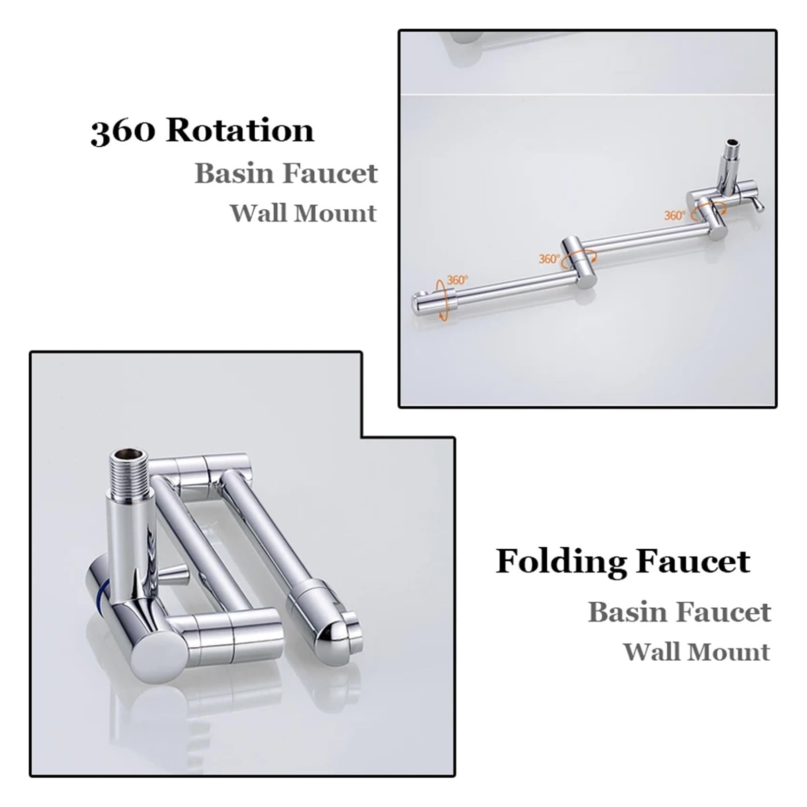 Grifos mezcladores para Fregadero Grifo de Cocina Pared Lavabo baño Agua fría caño Giratorio Plegable tocador latón Ideal renovación (Plata)
