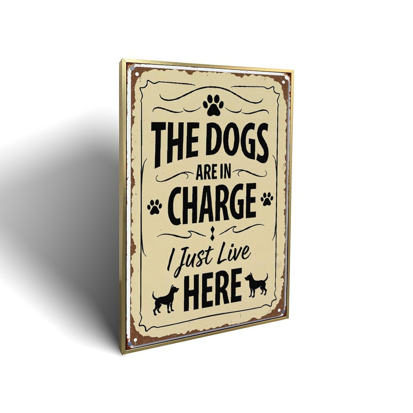 Lvalogy Golden-Style The Dogs Are In Charge I Just Live Here Framed Canvas Wall Art