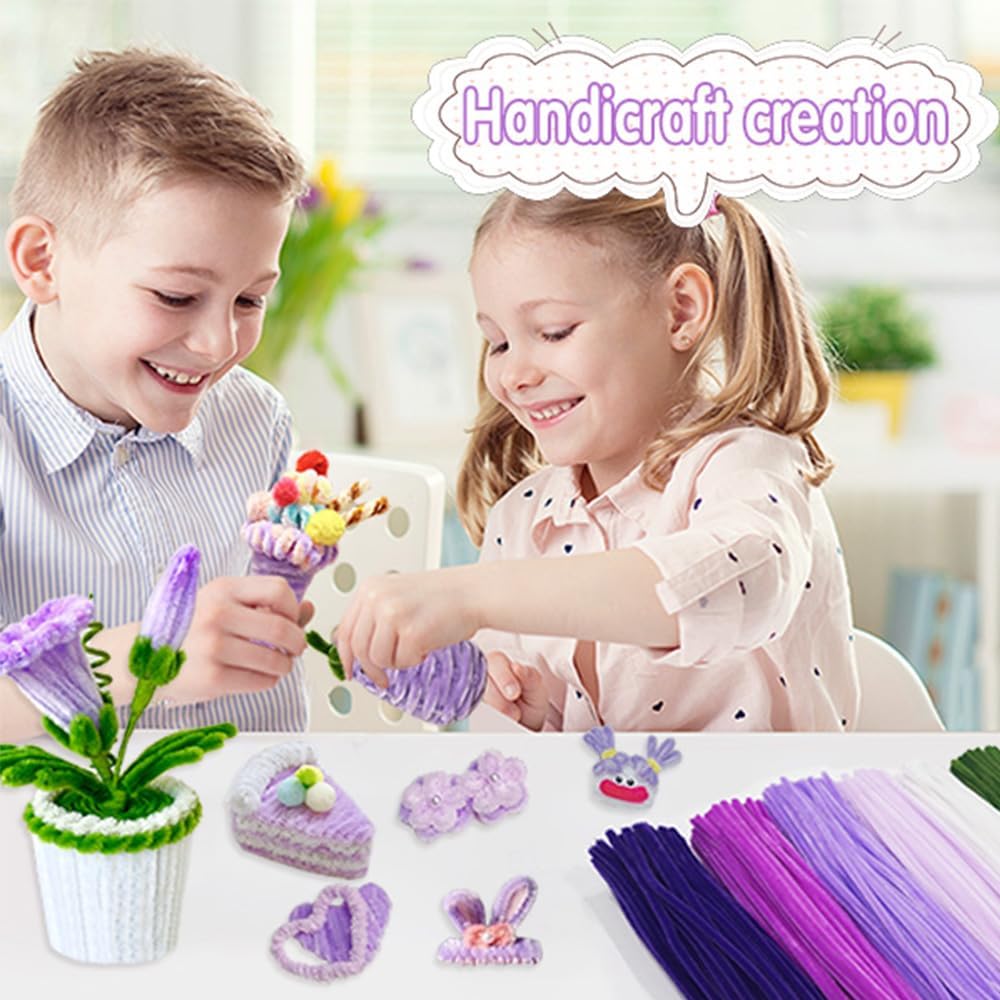 620 Pieces Purple Pipe Cleaners Craft Set, 600 Pcs Chenille Stems with 20 Pcs Flower Stems, Craft Supplies Bulk for DIY Art and Craft Projects Creative Gift Wrapping Party Decorations(Purple Series)