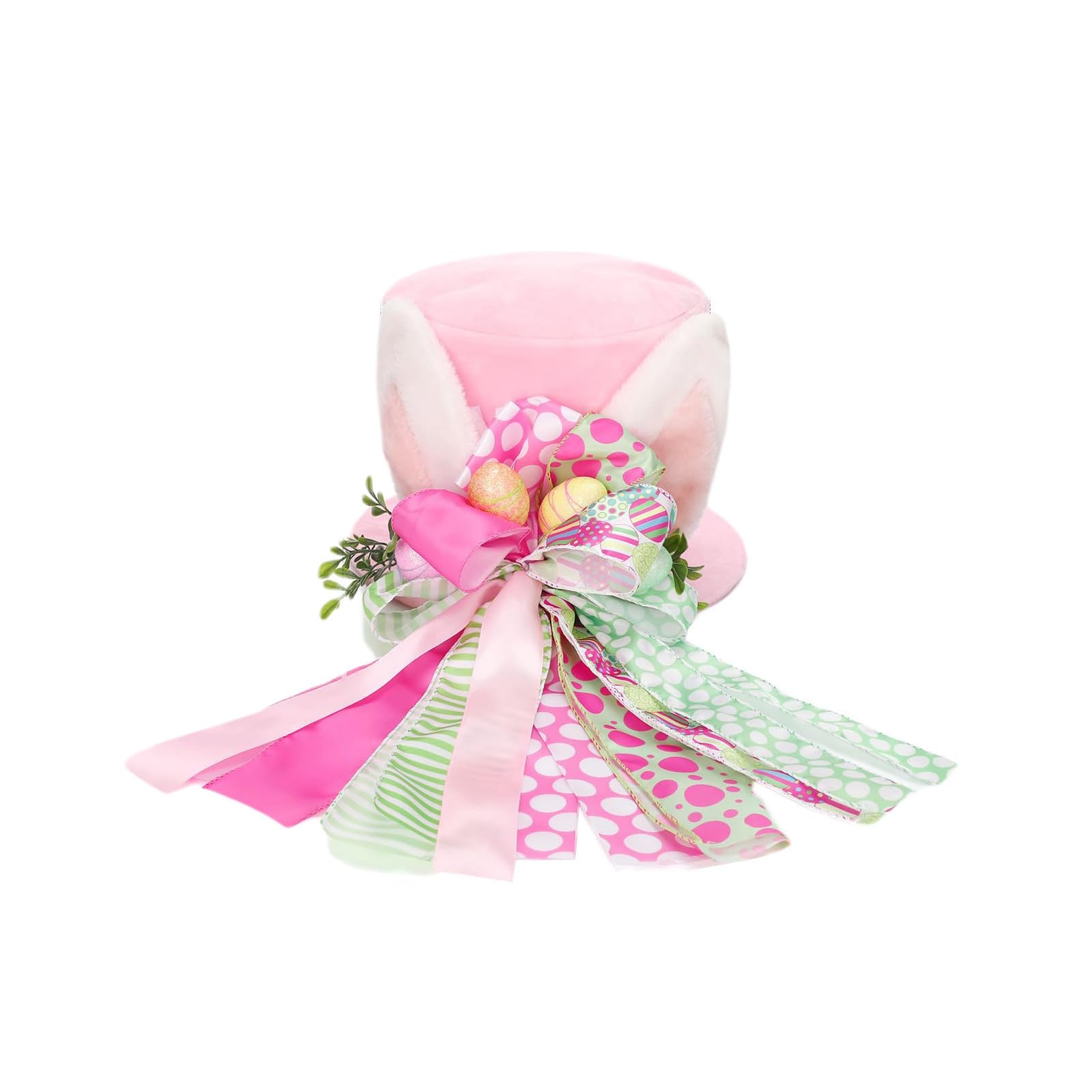 carotoe Tree Hat Decoration with Big Bowknot and Colored Easter Eggs Festival Tree Hat Ornament for Door Wall Window Easter Hare Wreath