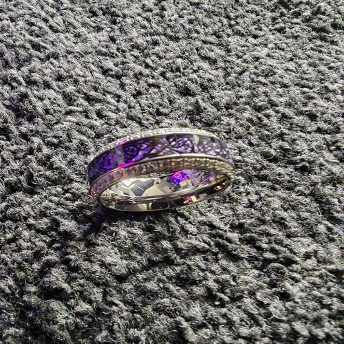 Mens Wedding Bands 8mm Celtic Dragon Titanium Ring Blue/Purple Wedding Rings with Carbon Fiber and Simulated Diamond Inlay Comfort Fit Jewelry Gift Size 7-122