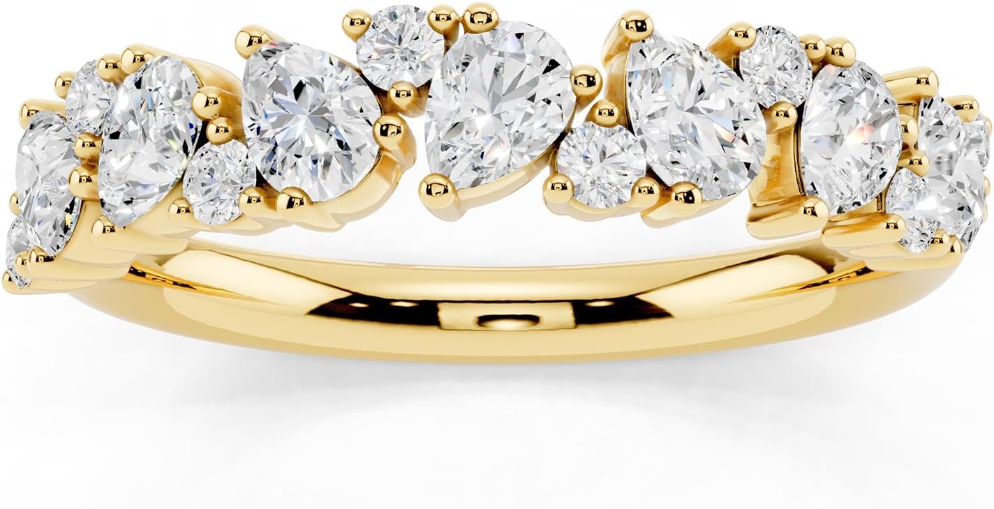 0.60 Carat Round and Pear Shape Lab Grown Diamond Wedding Bands for Women in 14K Gold Plated 925 Sterling Silver Eternity Engagement Anniversary Ring F-G Color VS Clarity Fine Jewelry Gift for Her