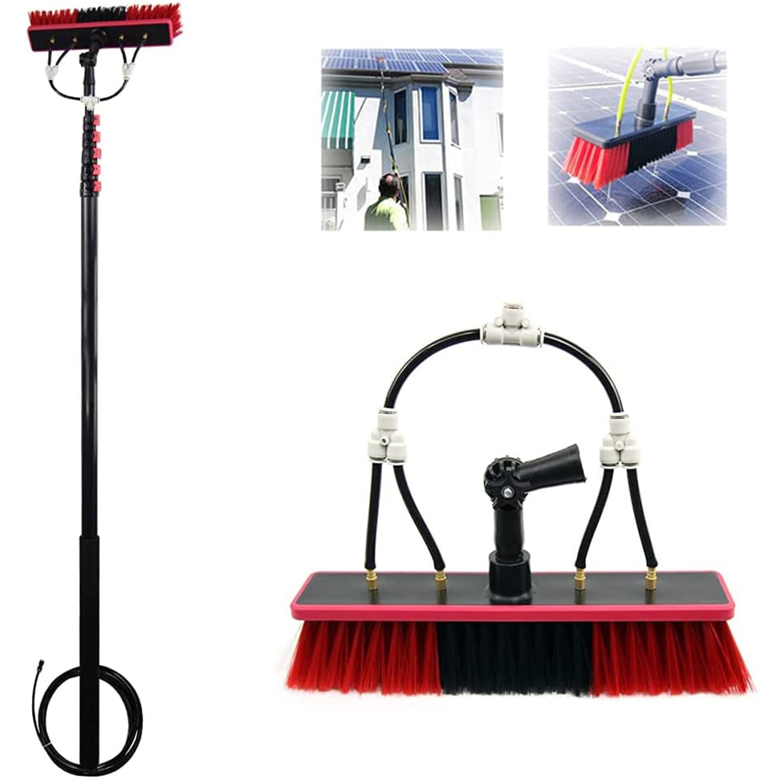 JYBNBBE Extendable Window Cleaning Brush Kit with 35cm Head & 10m Hose - Efficient Tools for Solar Panel & Greenhouse Roof Cleaning,35cmbrushhead-12M/39FT
