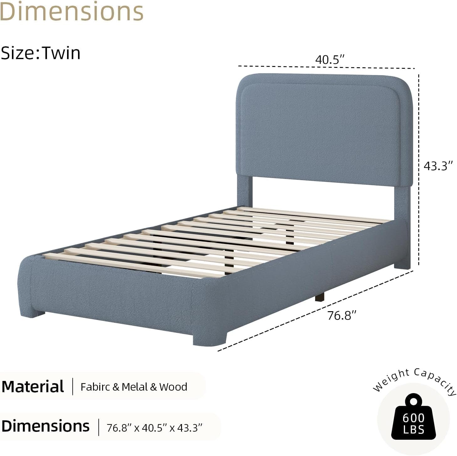 BarnFurin Twin Bed Frames with Headboard,Cloud Boucle Upholstered Platform Bed, Soft Rounded Corners, No Box Spring Needed, Non-Slip and Noise-Free, Easy Assembly, Blue