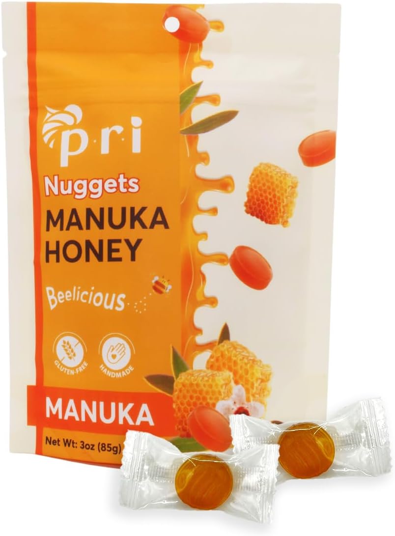 P.R.I Manuka Honey Nuggets – Natural Honey Hard Candy, Individually Wrapped, No Corn Syrup, Gluten Free, Simple Ingredients, Made in New Zealand, 3 oz Bag