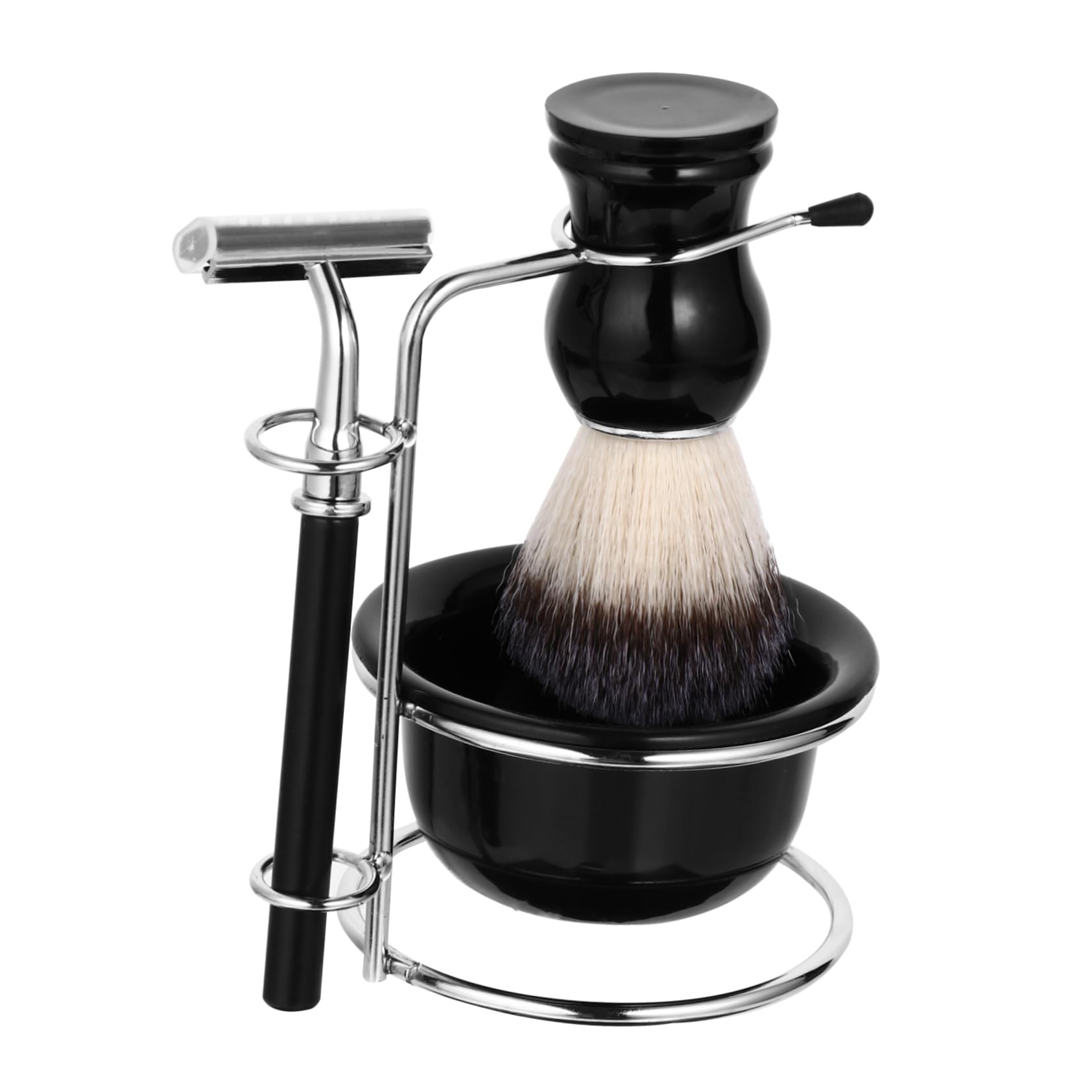Gogogmee 4Pcs Men's Shaving Kit Shaving with Ergonomic Razor Soft Beard Brush Soap Bowl Holder for Comfortable Grooming Experience Travel Friendly Space Saving Design
