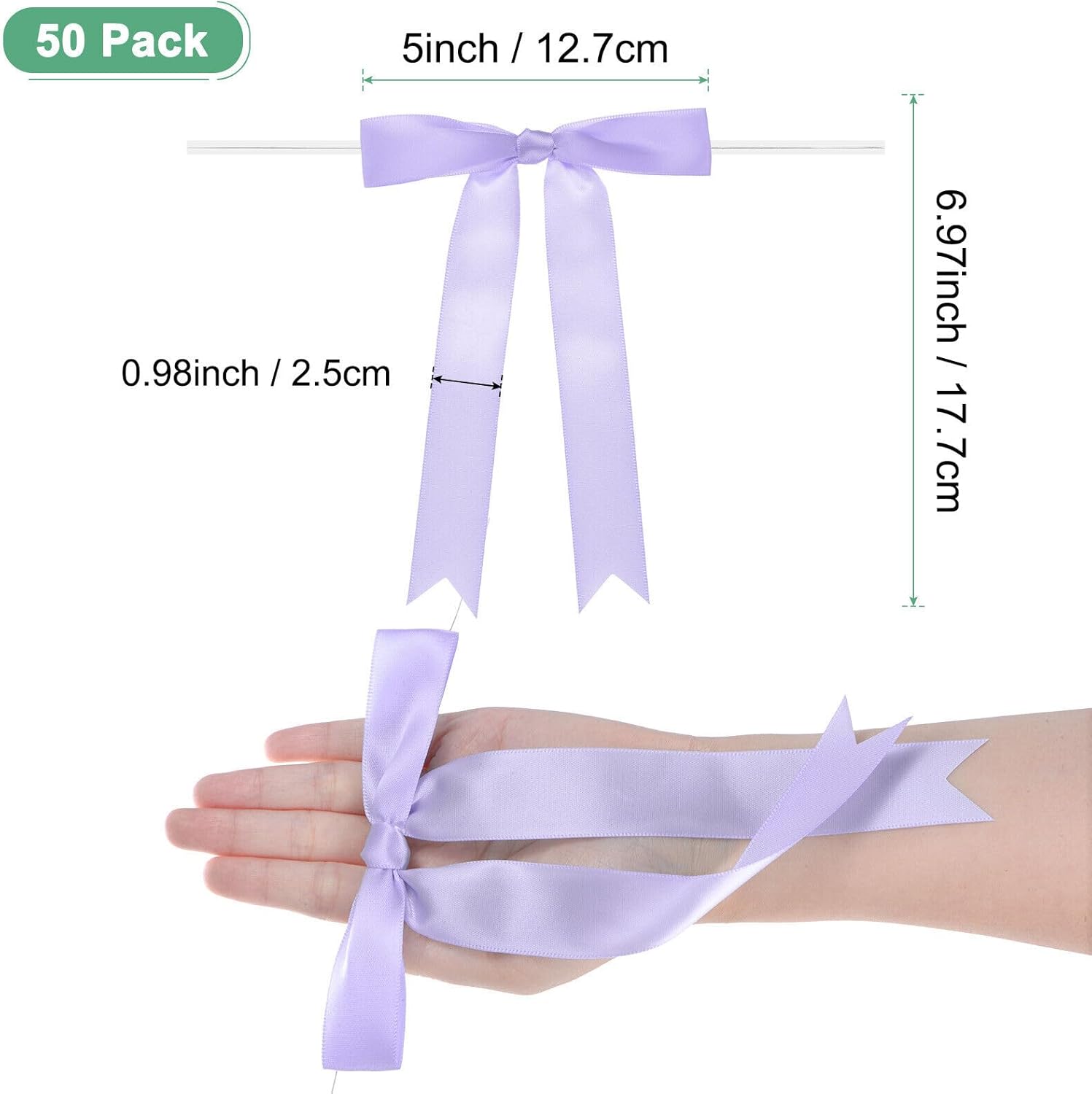 Home and Garden Parts 50-Pack Satin Ribbon Twist Tie Bows 7x5 Bow Twist for Craft Light Purple #CN/251024/08829