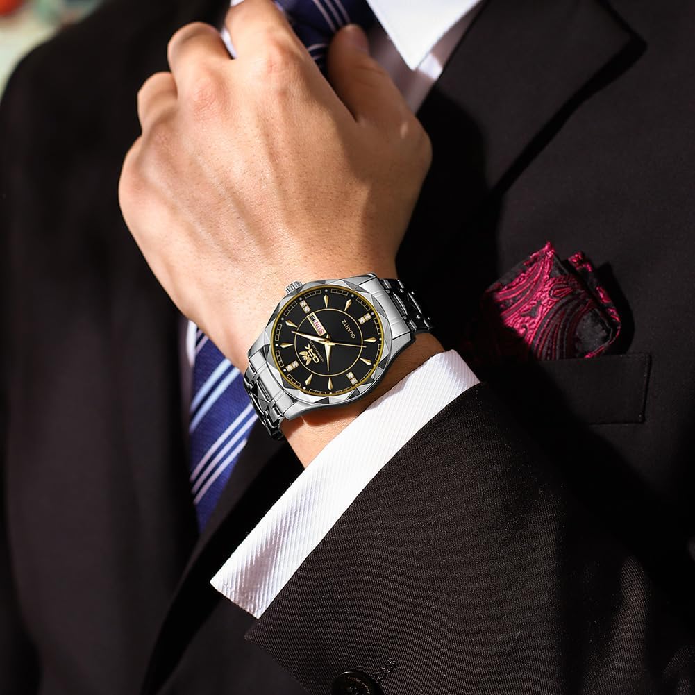 OPK Men's Wrist Watch Analog Stainless Steel Business Dress 41mm Large Dial Men Watch Waterproof Luminous Calendar Luxury Casual Watches for Men