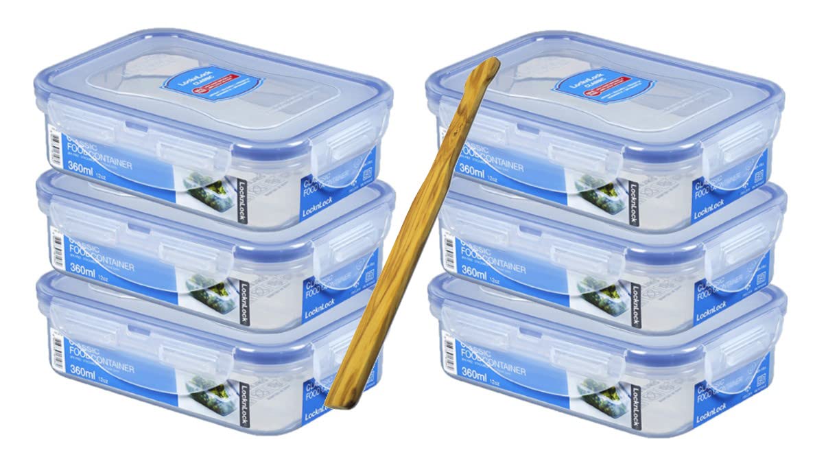 Lock&Lock Set 6 TLG HPL810 a 360 ml & SeleXions Multifunktion Olivenholz Spachtel