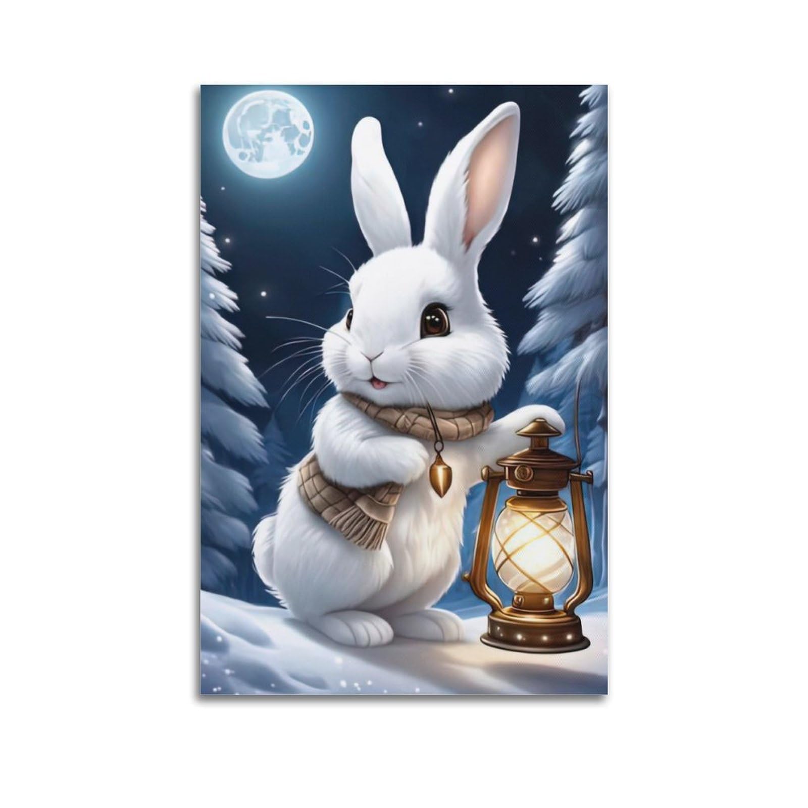 WPHSFX Animal Poster Bunny And The Lamp Artwork Poster Decorative Painting Canvas Wall Posters And Art Picture Print Modern Family Bedroom Decor Posters 24x36inch(60x90cm)