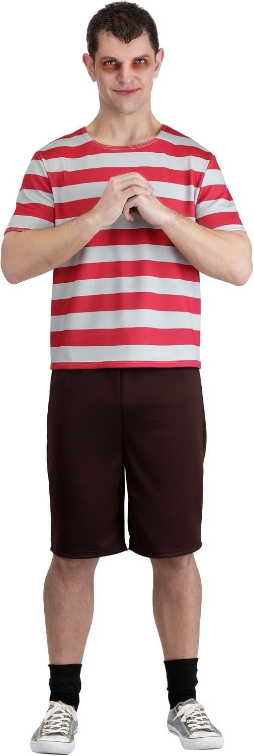 Men's Addams Family Pugsley Costume | Adult Striped Shirt with Shorts for Halloween Cosplay