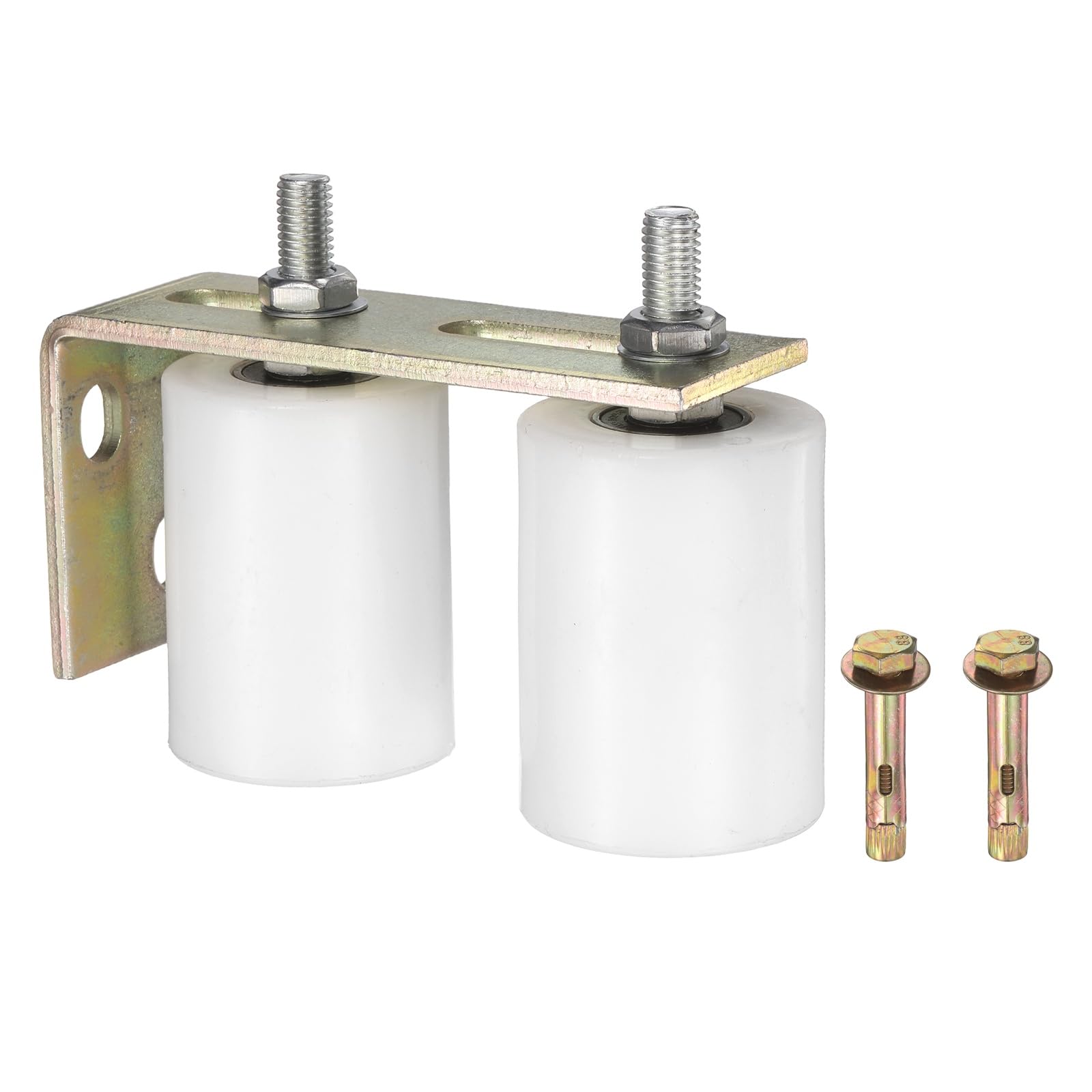 sourcing map 1 Set Slide Gate Guide Roller, 80mm L-Rear Post Bracket Nylon Rollers Gate, Adjustable Sliding Hardware Roller Kit for Sliding Grates Barn Rolling Door 60mm Dia, White