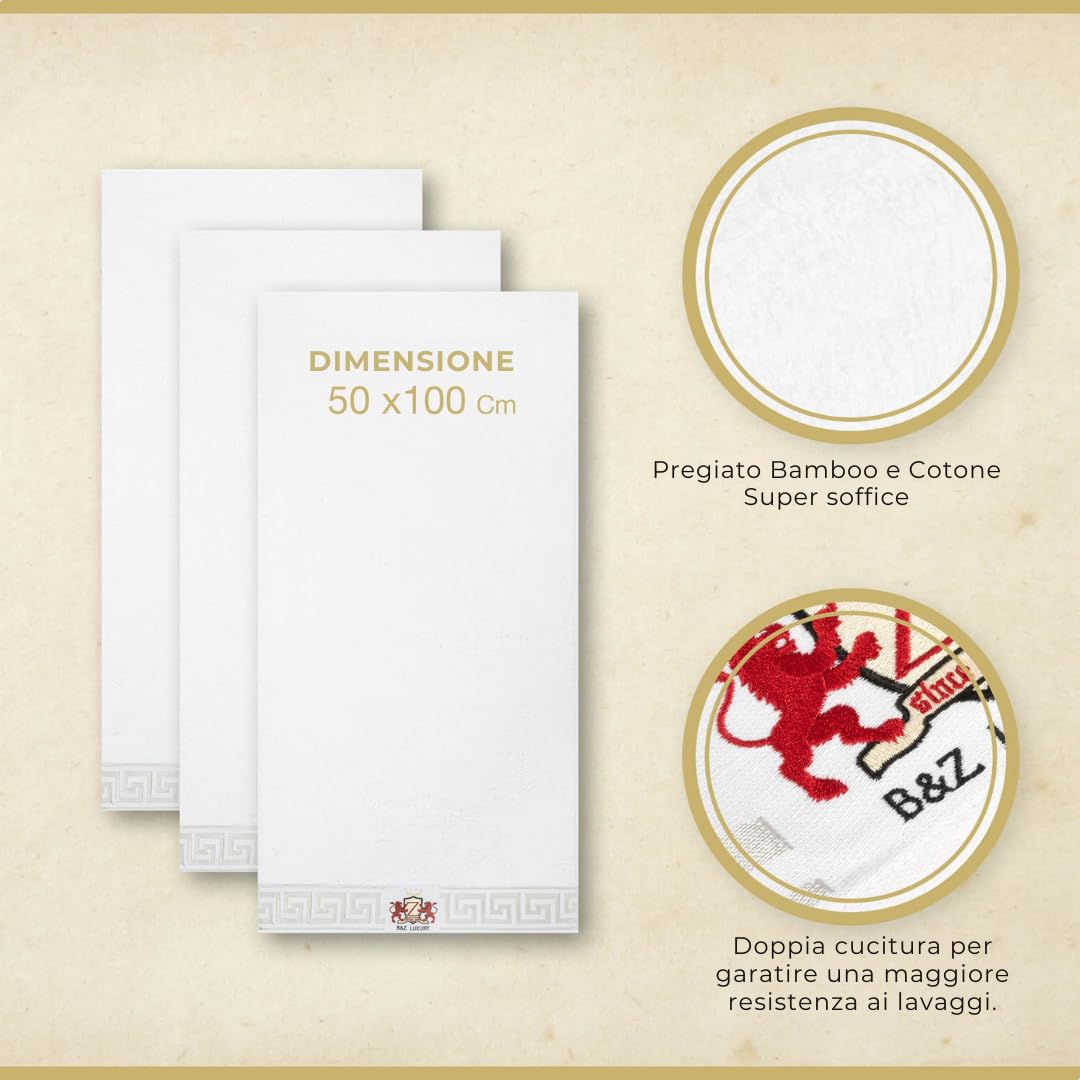 B&Z Luxury Set di 4 Asciugamani da bagno 50x100 cm in Bamboo 500gr | Super Morbidi Assorbenti Resistenti | Asciugamano Spugna Viso Mani Capelli | Ospiti Spa Palestra (Bianco, 4 Viso)