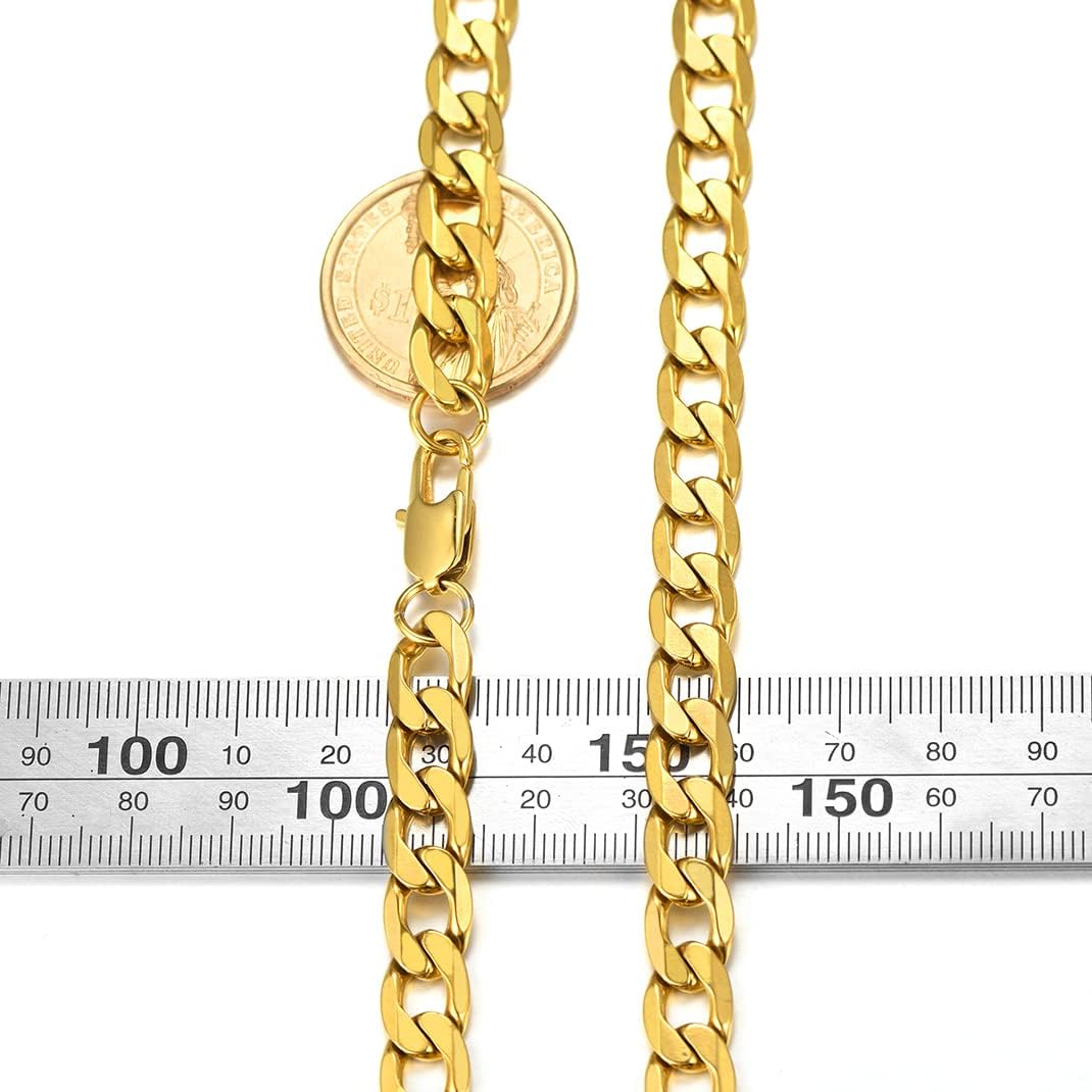 GOLDCHIC JEWELRY 9mm Flat Cuban Chain Necklace, 18K Gold Plated Miami Curb Chain Necklace
