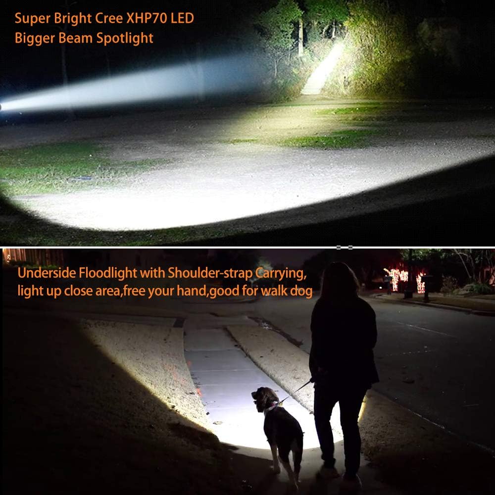 Super Bright Handheld Led Spotlight Flashlight Powerful Searchlight USB Rechargeable Large 4 Battery 10000mah Long Lasting High 6000 Lumens Plus Lantern Power Bank Portable Camping Emergency Light - - 