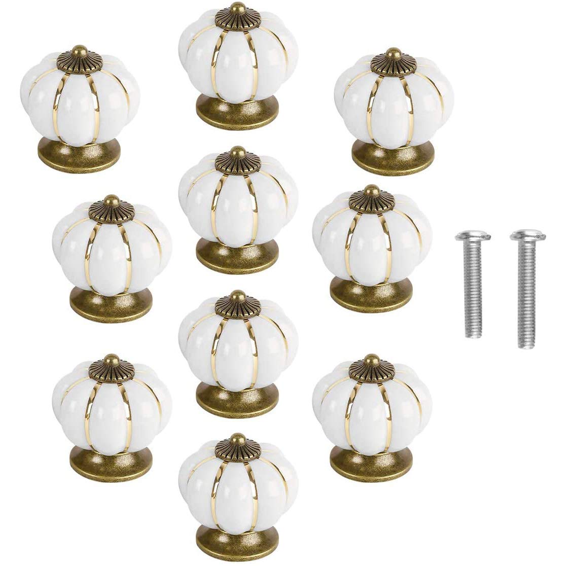 Pofet White 10Pcs Ceramic Door Knobs Vintage Pumpkin Cabinet Drawer Pulls Cupboard Handles Furniture Home Decoratin