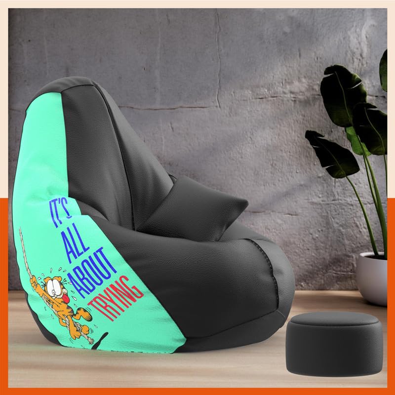 Biggie Bean Bag Cover 4XL VibeBoost Premium Bean Bag with Free Cushion and Footrest - Official : Epic Vibes Combo (Matching Color : Regular, All About Trying-Black)-image-15