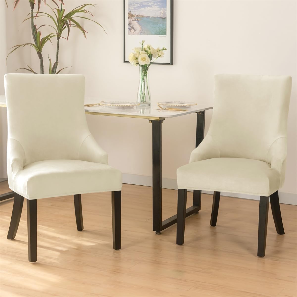 Stretch Wingback Chair Cover Slipcover, Washable Upholstered Armchair Covers Fits Arm Dining Chairs, Accent Chair Protector for Living Room, Banquet(B-Light Gray,6PCS)