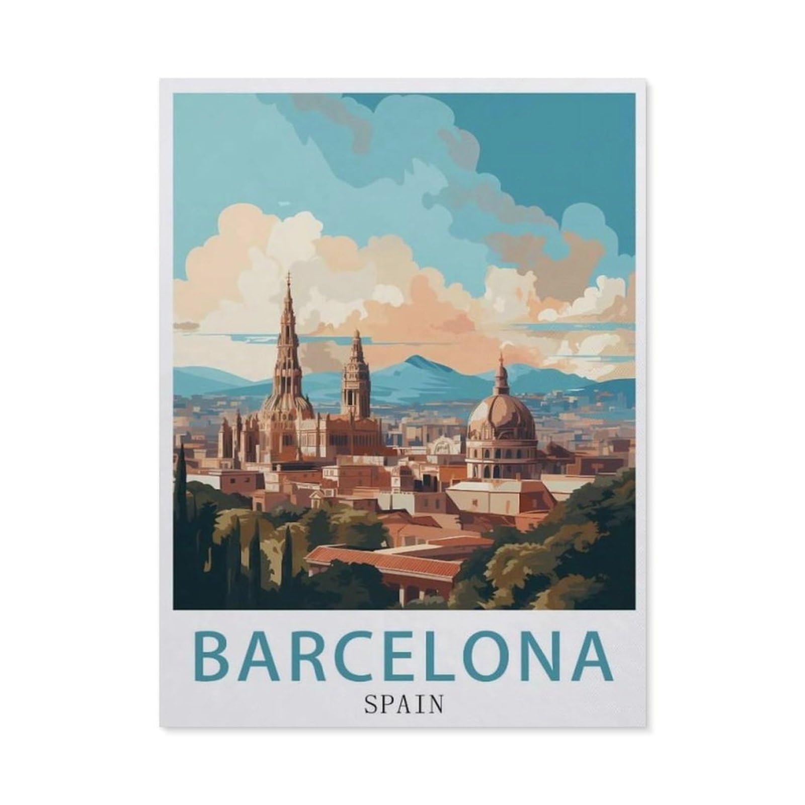 Barcelona Spain Vintage Travel Poster,Jigsaws Puzzles 1000 Pieces Teens Kids Jigsaw Entertainment Toys Brain Challenge Puzzle(50x70cm)-BA69 — image 1