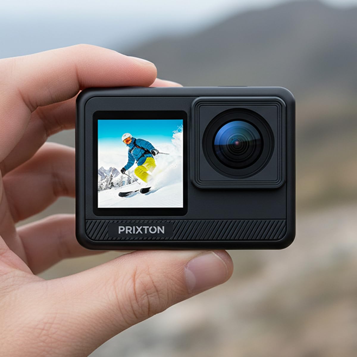 Prixton Caméra Sport 5K DV830 avec Double Écran IPS, 50 MP, Stabilisation EIS, Wi‑FI, Étanche Jusqu’à 30 m, Zoom 5X, Accessoires Inclus