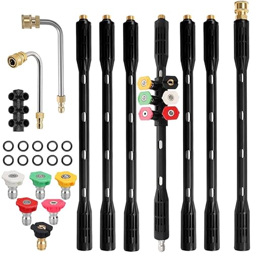 Pressure Washer Extension Wand,9 Pack Gutter Cleaning Tools Extension Wand,4000PSI Power Washer Replacement Lance with 6 Nozzle Tips,1/4" Quick Connect for Roof Window Washing