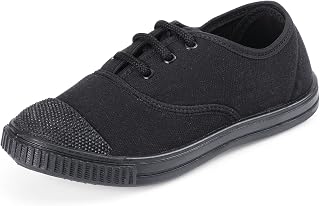 Uniform Tennis Canvas School Shoes with Laces Black & White for Boys & Girls | Memory Foam Cushion & Anti-Bacterial Technology| Lightweight | Comfortable| Durable & Anti-Skid D-3004