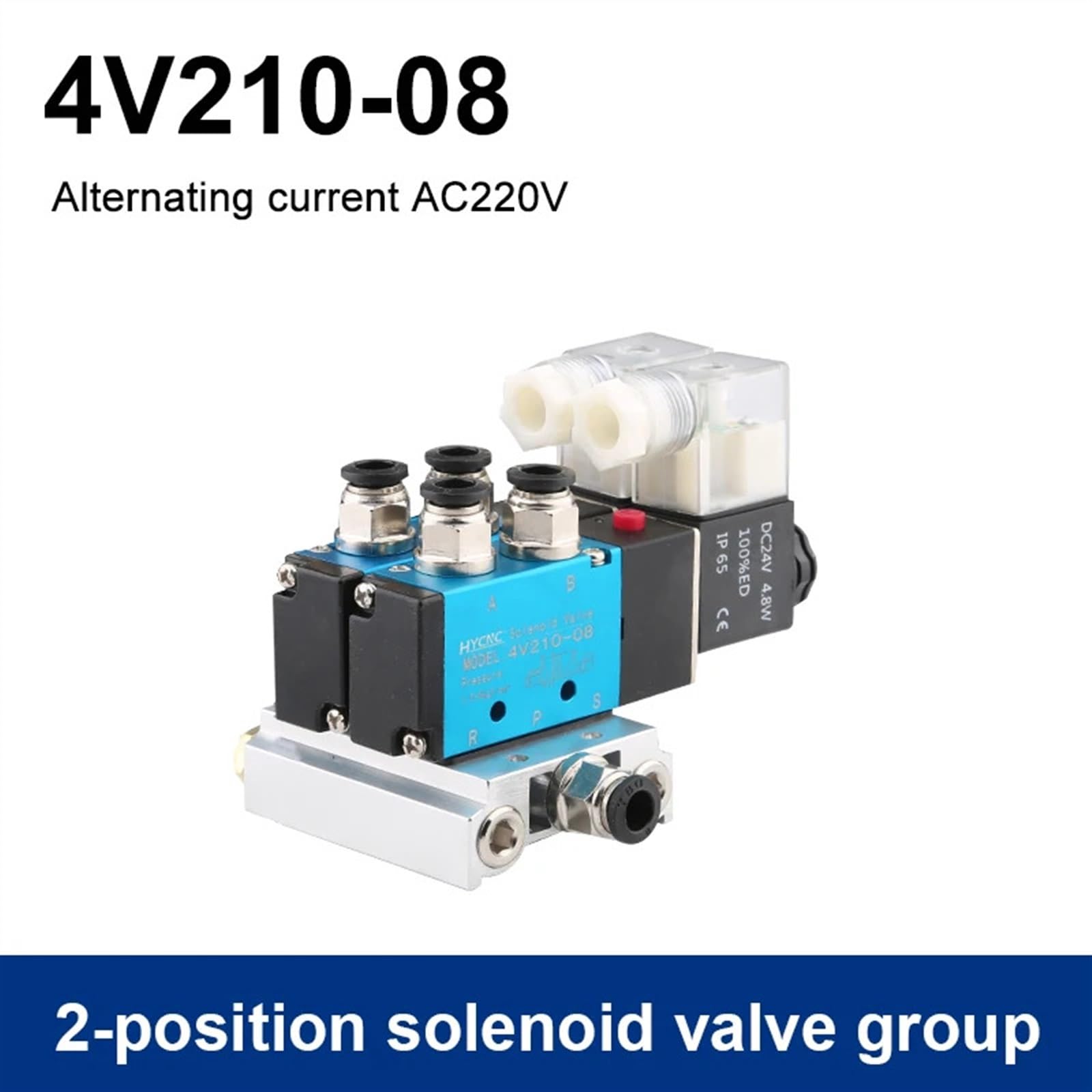 4v210-08 Pneumatyczny elektryczny zawór elektromagnetyczny 5-portowy 2-pozycyjny zawór elektromagnetyczny powietrza 24 V 220 V z akcesoriami do tłumika (2 bity 220 V)