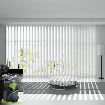 Motorized Vertical Blind Remote Control Sliding Door Blinds Privacy Reversible Smart Vertical Window Blinds Blackout Blinds for Patio Sliding Glass Door Customize Modern White