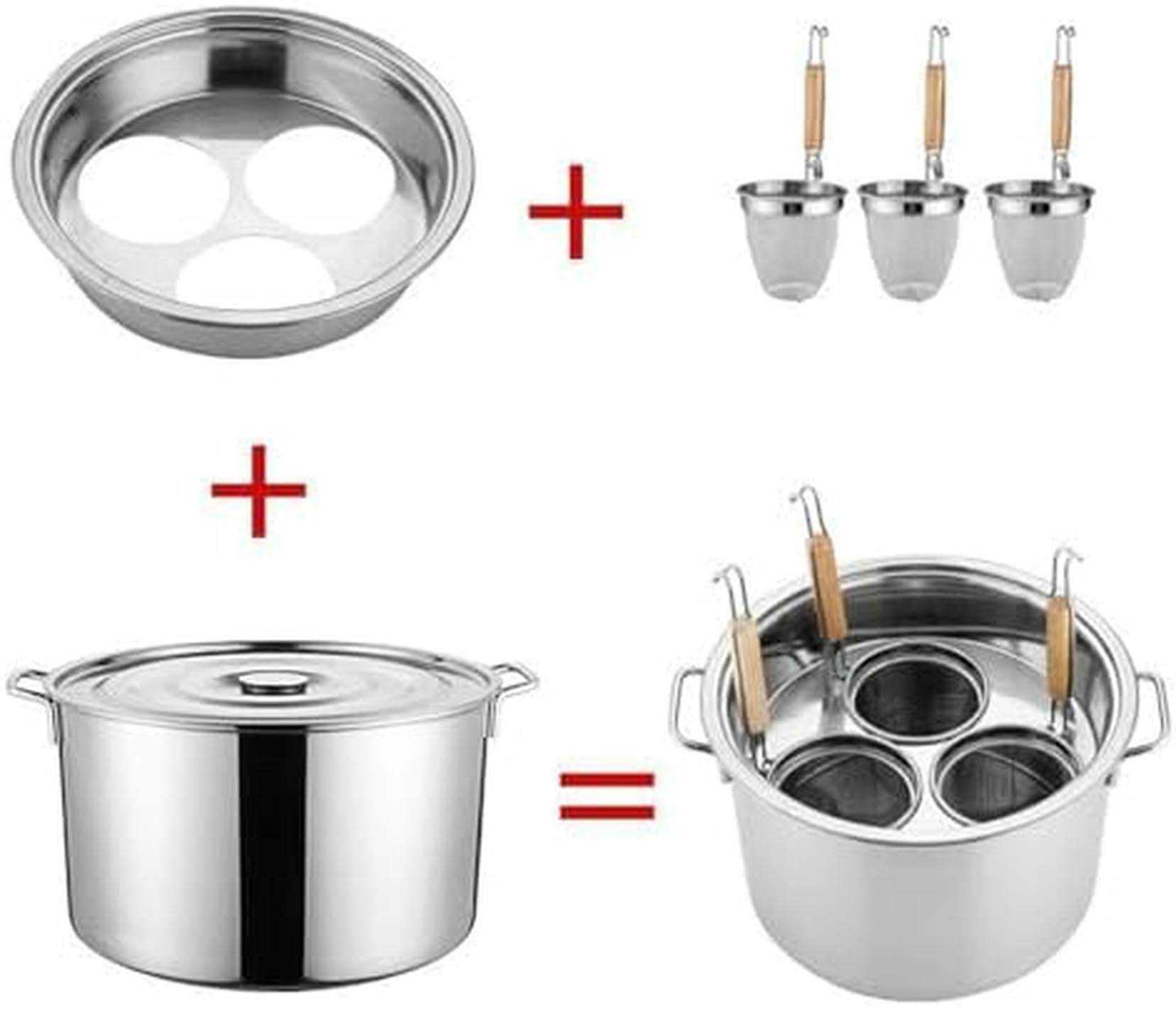 Set di pentole per Pasta in Acciaio Inossidabile (con scolapasta) - Pentola da Cucina a 3/4/5 Fori, Adatta per cucine domestiche e di ristoranti - Strumento di Cottura efficiente