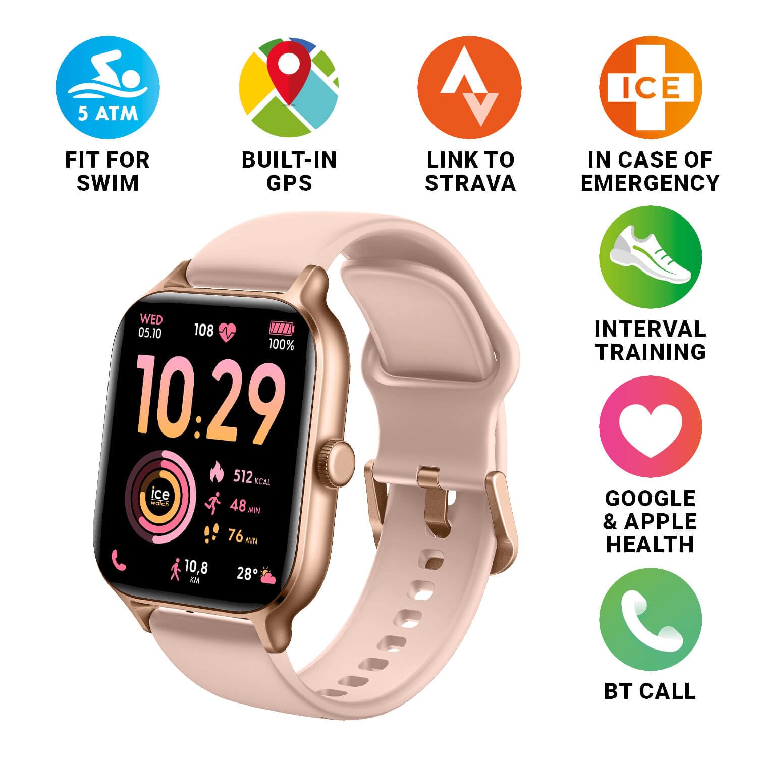 Ice-Watch – ICE fit RT 3.0 Rose-gold Nude – różowo-złoty smartwatch dla kobiet z silikonowym paskiem – 025278 (1,75 cala)
