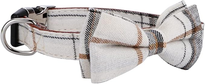 Collar para perro Faleela Soft & Comfy con moño, ajustable, talla S, beige miniatura 3