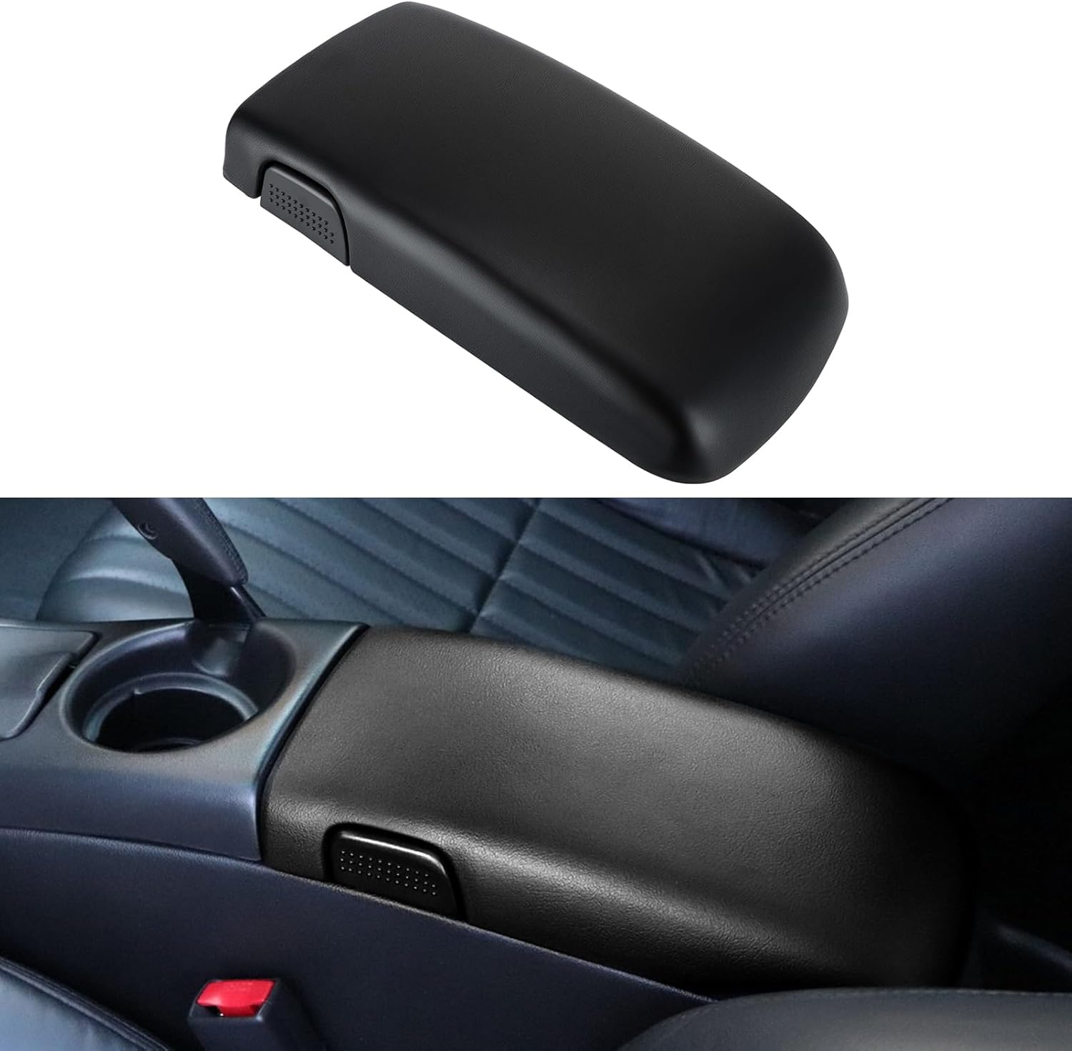 Compatible with Chevy Camaro Center Console Lid Arm Rest 1997-2002,Camaro Console Door Armrest Replacement Lid W/O Latch for 10421355,Camaro Center Armrest Cover Cushion Padded,Black Leather