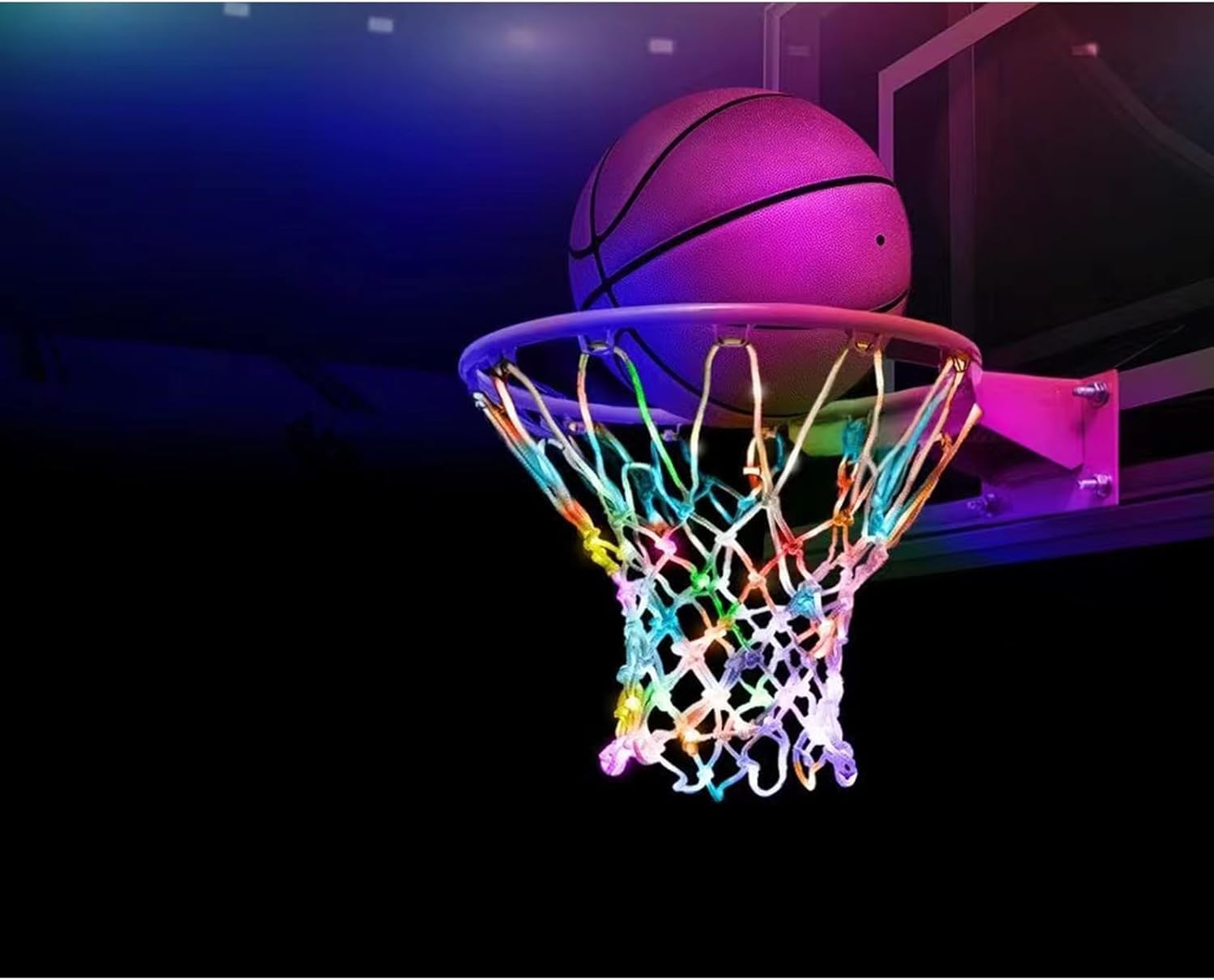Glow in The Dark Basketball Net, Solar-Powered LED Lighted Nylon Basketball Hoop Net with Remote Control, Waterproof, Multi-Mode Lighting for Nighttime Outdoor Basketball, Kids & Adults