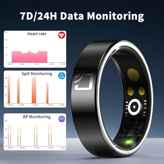 Ceramic Smart Ring for Men Women -Sleep Tracker Ring with Heart Rate Monitor,Blood Oxygen, Blood Pressure and Pedometer Ring, 8 Sport Modes Fitness Tracker (#13)