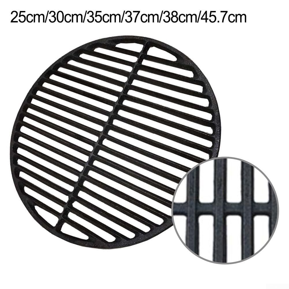 Okrągły żeliwny ruszt do grillowania – wytrzymałe ruszty do grilla na węgiel drzewny i gaz pasuje do grilla 25 cm, 30 cm, 35 cm, 37 cm, 38 cm, 45,7 cm, siatkowe akcesoria do gotowania na świeżym