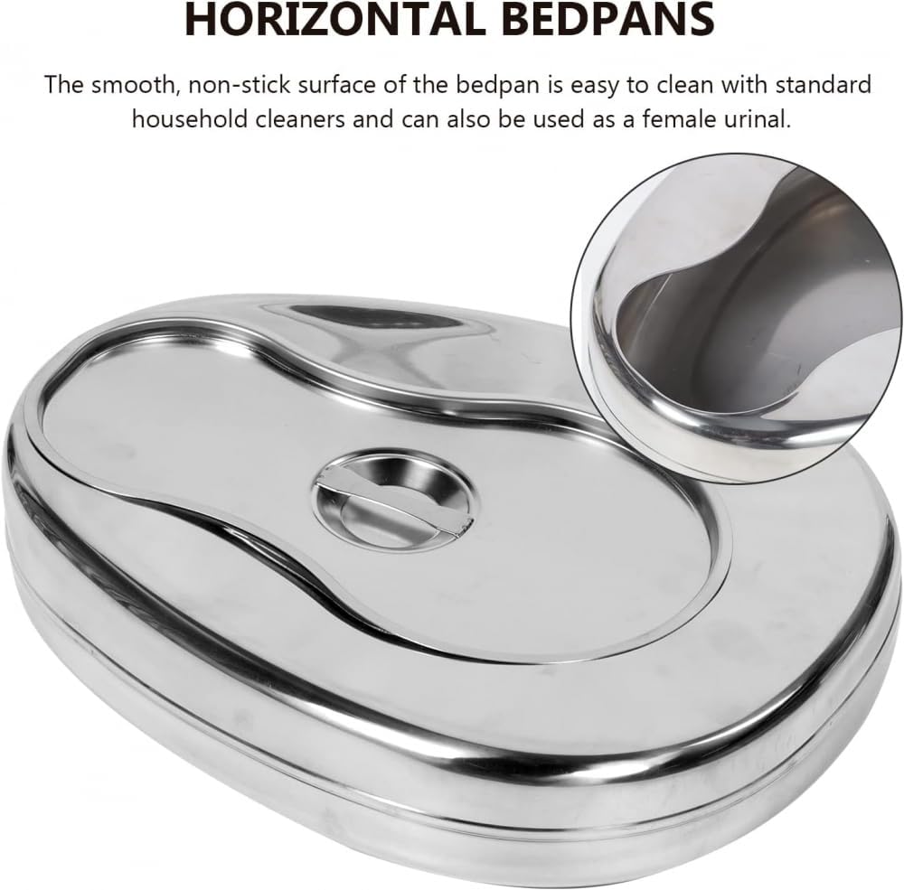 Stainless Steel Bed Pan with Lid Heavy Duty Bedpans Patients Urinal for Bedbound Patient Female Male Elderly Bedridden Personal