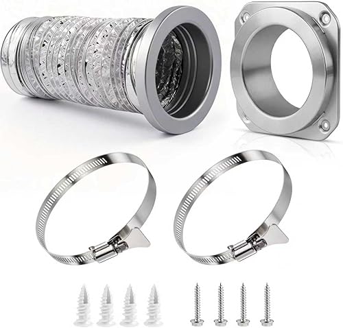 Magnetic Dryer Vent Connector Kit for Tight Spaces, Recessed Wall Air Coupling Duct Exhaust Hose, 4 Inch Flexible Quick Pipe Connection Replacement with Indoor Cleaning Box Attachment